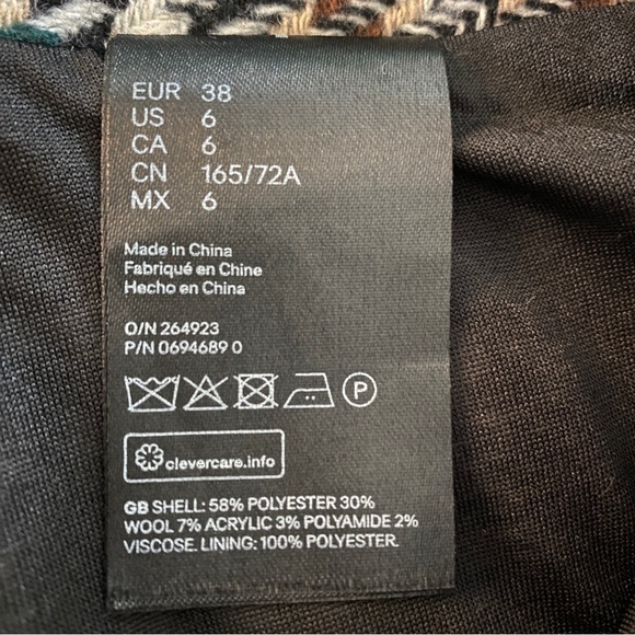 H&M Teal And Neutral Houndstooth Wool Blend Mini Skirt - Picture 6 of 6